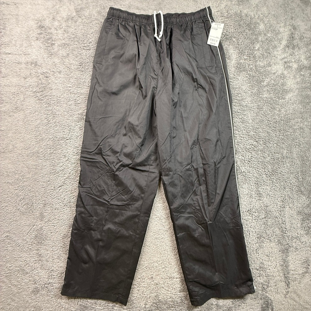 St Johns Bay Joggers Mens XL Black NWT Vintage Lined Windbreaker Track Pants